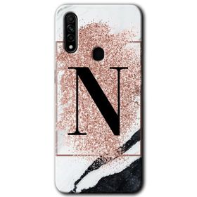 Oppo A31 Pembe Mermer Desenli K Harfi Baskılı Uyumlu Silikon Kılıf