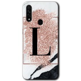 Oppo A31 Pembe Mermer Desenli K Harfi Baskılı Uyumlu Silikon Kılıf
