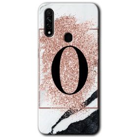 Oppo A31 Pembe Mermer Desenli K Harfi Baskılı Uyumlu Silikon Kılıf