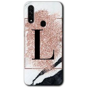 Oppo A31 Pembe Mermer Desenli L Harfi Baskılı Uyumlu Silikon Kılıf