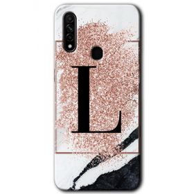 Oppo A31 Pembe Mermer Desenli L Harfi Baskılı Uyumlu Silikon Kılıf