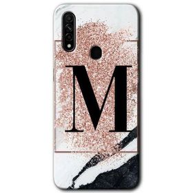 Oppo A31 Pembe Mermer Desenli M Harfi Baskılı Uyumlu Silikon Kılıf