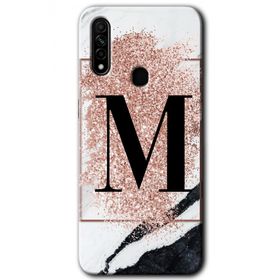 Oppo A31 Pembe Mermer Desenli M Harfi Baskılı Uyumlu Silikon Kılıf