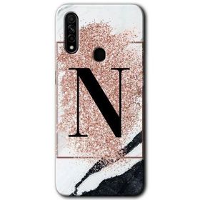 Oppo A31 Pembe Mermer Desenli N Harfi Baskılı Uyumlu Silikon Kılıf