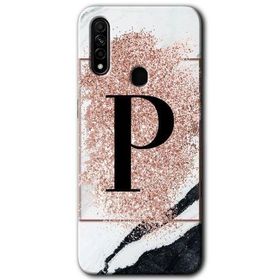 Oppo A31 Pembe Mermer Desenli P Harfi Baskılı Uyumlu Silikon Kılıf