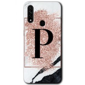 Oppo A31 Pembe Mermer Desenli P Harfi Baskılı Uyumlu Silikon Kılıf