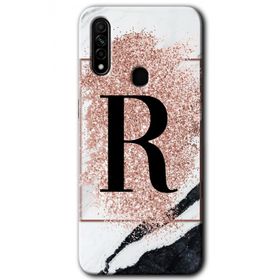 Oppo A31 Pembe Mermer Desenli R Harfi Baskılı Uyumlu Silikon Kılıf