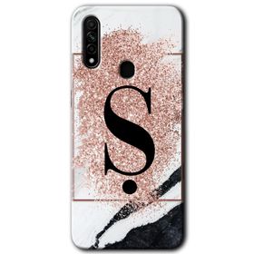 Oppo A31 Pembe Mermer Desenli S Harfi Baskılı Uyumlu Silikon Kılıf