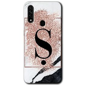 Oppo A31 Pembe Mermer Desenli S Harfi Baskılı Uyumlu Silikon Kılıf