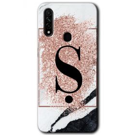 Oppo A31 Pembe Mermer Desenli S Harfi Baskılı Uyumlu Silikon Kılıf