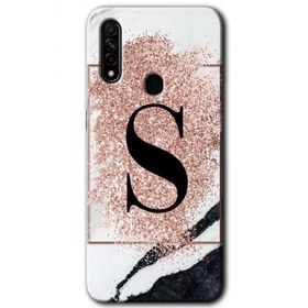 Oppo A31 Pembe Mermer Desenli S Harfi Baskılı Uyumlu Silikon Kılıf