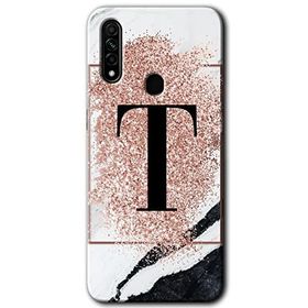 Oppo A31 Pembe Mermer Desenli T Harfi Baskılı Uyumlu Silikon Kılıf