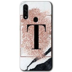 Oppo A31 Pembe Mermer Desenli T Harfi Baskılı Uyumlu Silikon Kılıf