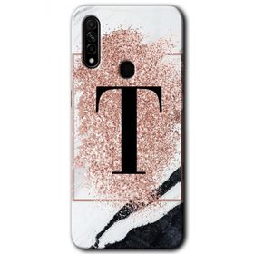 Oppo A31 Pembe Mermer Desenli T Harfi Baskılı Uyumlu Silikon Kılıf