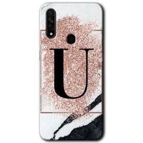 Oppo A31 Pembe Mermer Desenli U Harfi Baskılı Uyumlu Silikon Kılıf