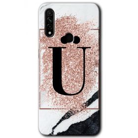 Oppo A31 Pembe Mermer Desenli U Harfi Baskılı Uyumlu Silikon Kılıf