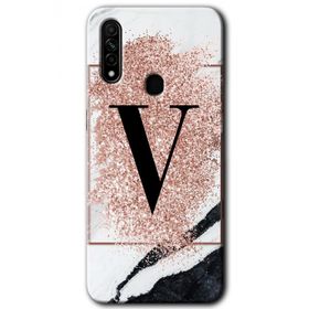 Oppo A31 Pembe Mermer Desenli V Harfi Baskılı Uyumlu Silikon Kılıf