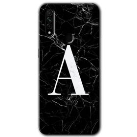 Oppo A31 Siyah Mermer Desenli A Harfi Baskılı Uyumlu Silikon Kılıf