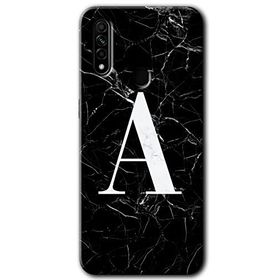 Oppo A31 Siyah Mermer Desenli A Harfi Baskılı Uyumlu Silikon Kılıf