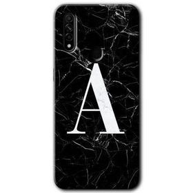 Oppo A31 Siyah Mermer Desenli A Harfi Baskılı Uyumlu Silikon Kılıf