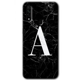 Oppo A31 Siyah Mermer Desenli A Harfi Baskılı Uyumlu Silikon Kılıf