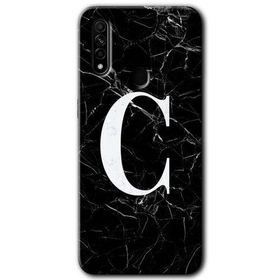 Oppo A31 Siyah Mermer Desenli C Harfi Baskılı Uyumlu Silikon Kılıf