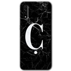 Oppo A31 Siyah Mermer Desenli C Harfi Baskılı Uyumlu Silikon Kılıf