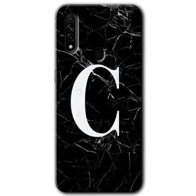 Oppo A31 Siyah Mermer Desenli C Harfi Baskılı Uyumlu Silikon Kılıf