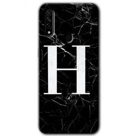 Oppo A31 Siyah Mermer Desenli H Harfi Baskılı Uyumlu Silikon Kılıf