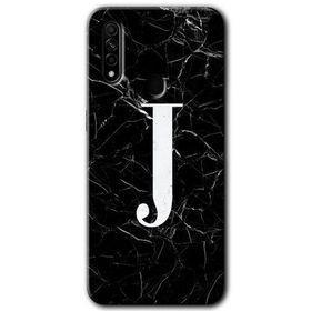 Oppo A31 Siyah Mermer Desenli J Harfi Baskılı Uyumlu Silikon Kılıf