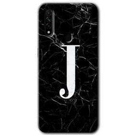 Oppo A31 Siyah Mermer Desenli J Harfi Baskılı Uyumlu Silikon Kılıf