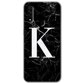 Oppo A31 Siyah Mermer Desenli K Harfi Baskılı Uyumlu Silikon Kılıf