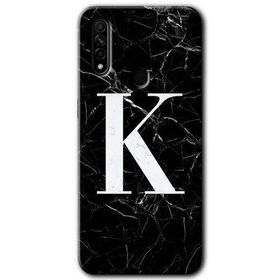Oppo A31 Siyah Mermer Desenli K Harfi Baskılı Uyumlu Silikon Kılıf