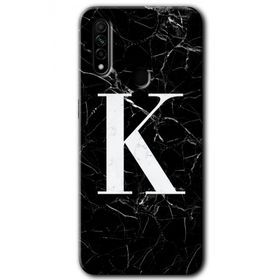 Oppo A31 Siyah Mermer Desenli K Harfi Baskılı Uyumlu Silikon Kılıf