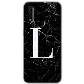 Oppo A31 Siyah Mermer Desenli L Harfi Baskılı Uyumlu Silikon Kılıf