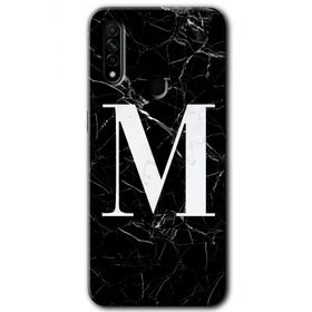 Oppo A31 Siyah Mermer Desenli M Harfi Baskılı Uyumlu Silikon Kılıf