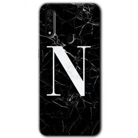 Oppo A31 Siyah Mermer Desenli N Harfi Baskılı Uyumlu Silikon Kılıf