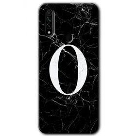 Oppo A31 Siyah Mermer Desenli O Harfi Baskılı Uyumlu Silikon Kılıf