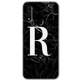 Oppo A31 Siyah Mermer Desenli R Harfi Baskılı Uyumlu Silikon Kılıf