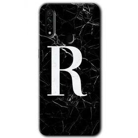 Oppo A31 Siyah Mermer Desenli R Harfi Baskılı Uyumlu Silikon Kılıf