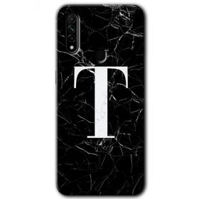 Oppo A31 Siyah Mermer Desenli T Harfi Baskılı Uyumlu Silikon Kılıf