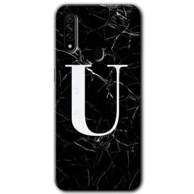 Oppo A31 Siyah Mermer Desenli U Harfi Baskılı Uyumlu Silikon Kılıf