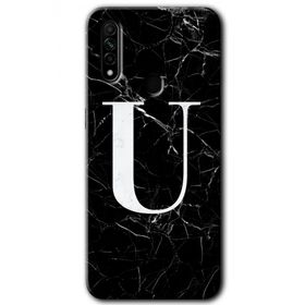 Oppo A31 Siyah Mermer Desenli U Harfi Baskılı Uyumlu Silikon Kılıf