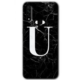 Oppo A31 Siyah Mermer Desenli U Harfi Baskılı Uyumlu Silikon Kılıf