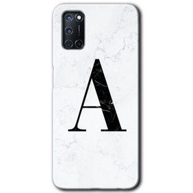 Oppo A52 Beyaz Mermer Desenli A Harfi Baskılı Uyumlu Silikon Kılıf