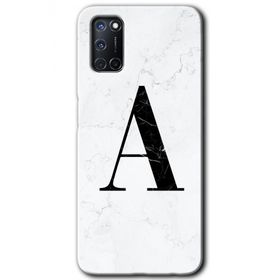 Oppo A52 Beyaz Mermer Desenli A Harfi Baskılı Uyumlu Silikon Kılıf