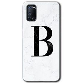 Oppo A52 Beyaz Mermer Desenli B Harfi Baskılı Uyumlu Silikon Kılıf