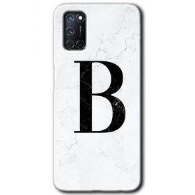 Oppo A52 Beyaz Mermer Desenli B Harfi Baskılı Uyumlu Silikon Kılıf