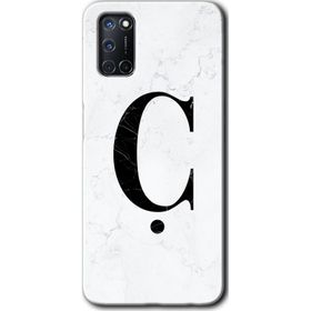 Oppo A52 Beyaz Mermer Desenli C Harfi Baskılı Uyumlu Silikon Kılıf