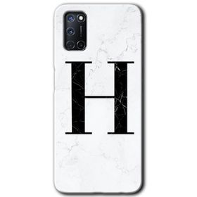 Oppo A52 Beyaz Mermer Desenli D Harfi Baskılı Uyumlu Silikon Kılıf